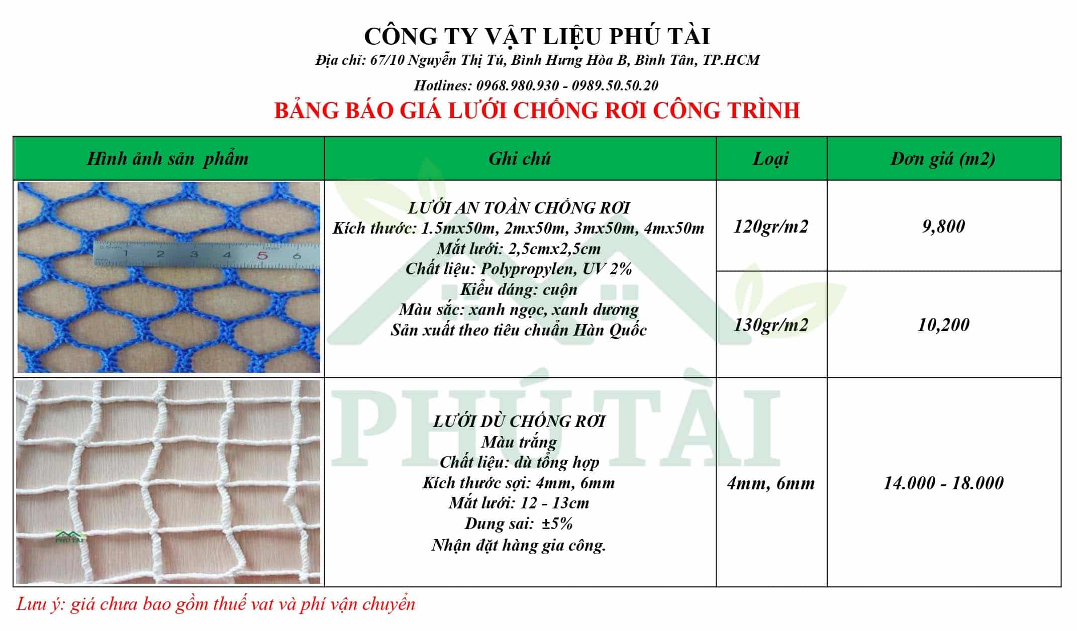 Lưới hứng vật rơi tại Quận 3 Bảng báo giá lưới hứng vật rơi